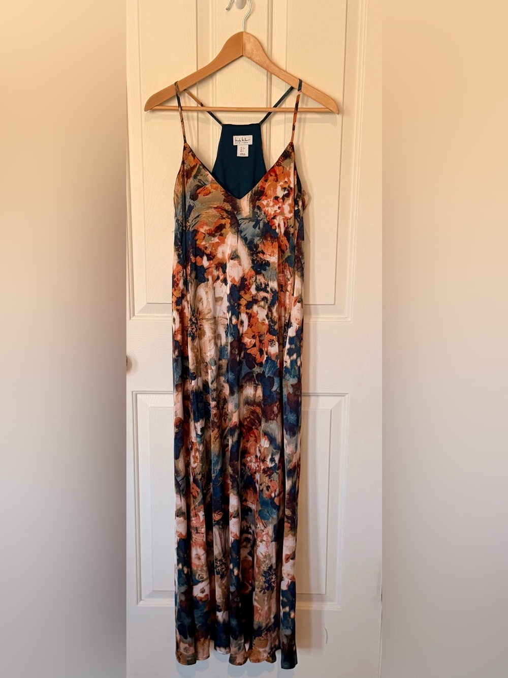 Nicole Miller Floral Maxi Dress in Teal, Rust, Cream, Navy